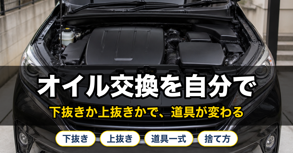 オイル交換を自分で。下抜きか上抜きかで、道具が変わる。下抜き、上抜き、道具一式、捨て方。